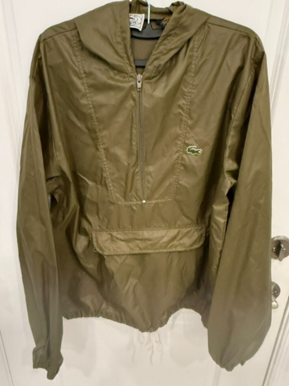 Vintage Izod Lacoste Olive Green Hooded Anorak Windbreaker Rain Jacket